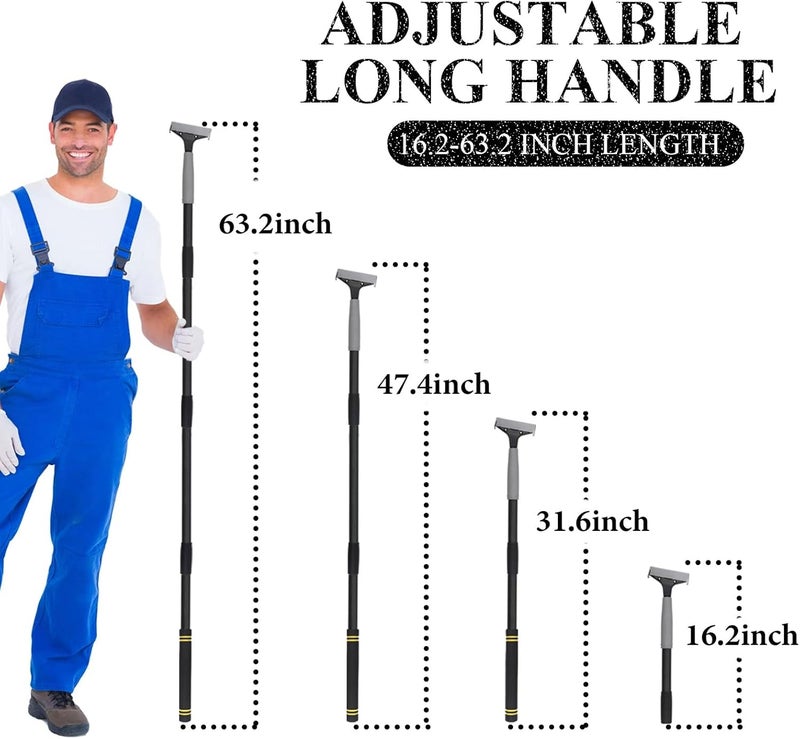 UEGHNS Floor Scraper Long Handle, Heavy duty floor scraper tool 16-63" made of stainless steel stronger with 5PCS extra 4Inch razor blade scraper tool is oil stains rust removal wallpaper cleaning tools. - Image 2
